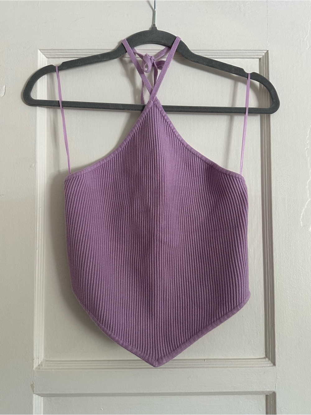 House of Harlow 1960 Lavender Ribbed Halter Tie-Back Top